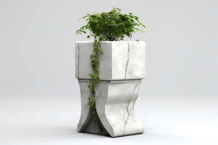 a white marble pot with a plant in itの素材