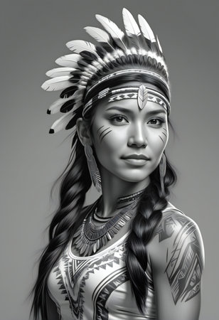 illustration of a beautiful indian woman in tribal costume.の素材
