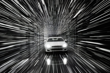 Car driving through tunnel with motion blur effect.の素材