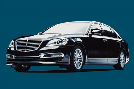 Modern luxury car on a blue background with a shadow.の素材