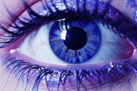 Close-up of a beautiful woman's blue eye. Macro shotの素材