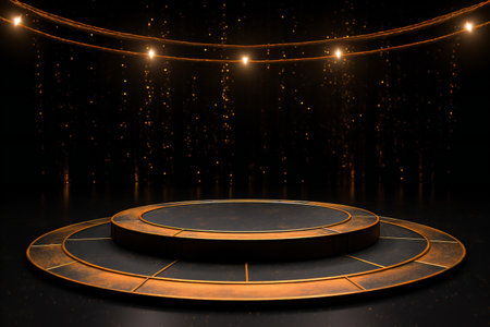 Stage podium with lighting, Stage Podium Scene with for Award Ceremony on black Background.の素材