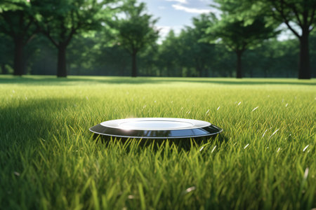 Empty plate on the grass in the park.の素材