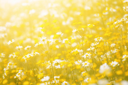 Field of daisies in the sunlight. Beautiful nature background.の素材