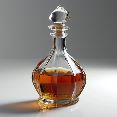 Bottle of cognac on a gray background.の素材