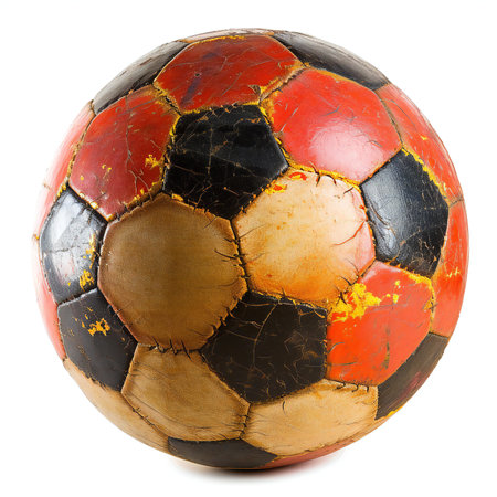 Old soccer ball isolated on white background.の素材