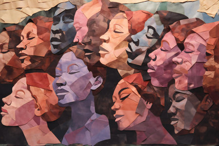 Abstract painting of a group of men and women. Contemporary art.の素材