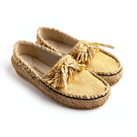 Beige slippers isolated on white backgroundの素材