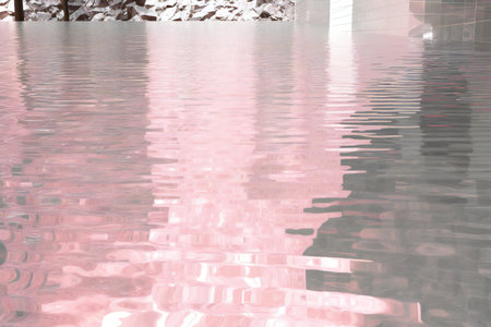 Reflection of the building in the water, closeup of photoの素材