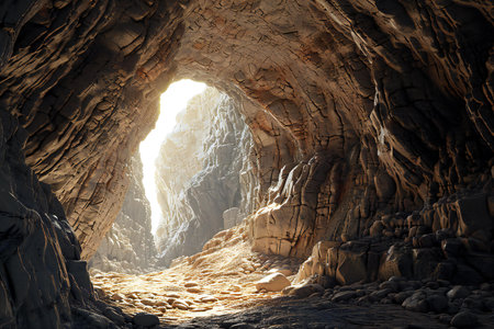 Sunlight coming through the cave in the mountains.の素材