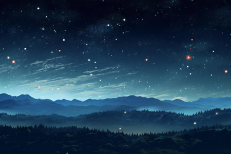Fantasy landscape with mountains and stars.の素材