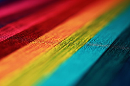 Rainbow colors on wooden background. Shallow depth of field.の素材