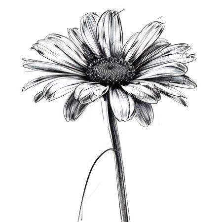 Chrysanthemum flower drawing in black and white on a white backgroundの素材