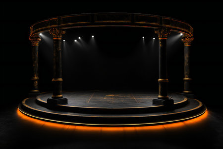 a stage with spotlights in a dark roomの素材