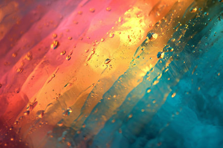 Abstract background of water drops on glass with rainbow bokeh.の素材