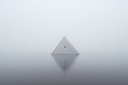 Pyramid in the fog with reflection on the surface of the waterの素材