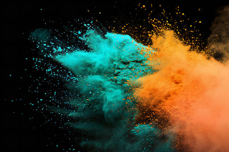 Explosion of colored powder, isolated on black background. Abstract colored backgroundの素材