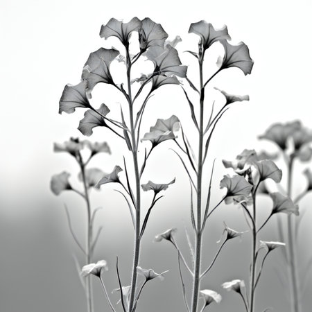 Black and white photo of a flower in the field, monochromeの素材