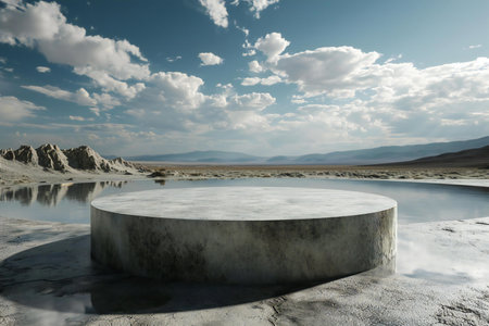a round podium in the middle of the desertの素材