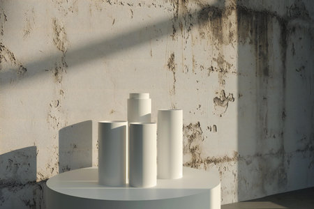 white podium in the interior of the room with sunlightの素材