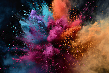 Explosion of colored powder, isolated on black background. Abstract colored backgroundの素材