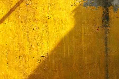 Yellow wall with shadow of a tree on it. Abstract background.の素材