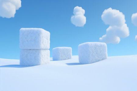 Snow cubes on a blue sky background.の素材
