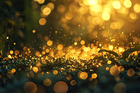 Beautiful bokeh background with grass and bokeh lightsの素材