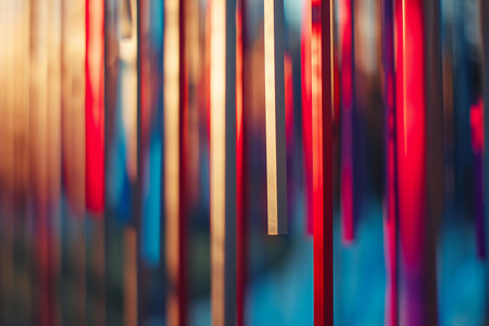Abstract blurred background of red and blue stripes. Colorful background.の素材