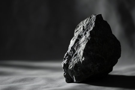 Black rock on a dark background. Black and white photo. Macroの素材