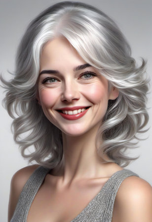 Portrait of a beautiful young woman with white hair and blue eyesの素材