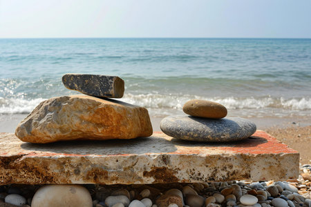 Stone balance on the seashore. Zen and harmony concept.の素材