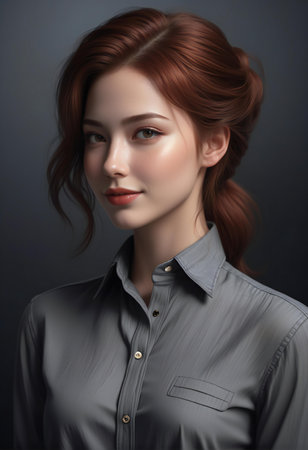 Portrait of beautiful young asian woman with red hair and clean skinの素材