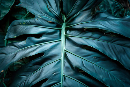 Tropical leaf texture background, close up of monstera leafの素材