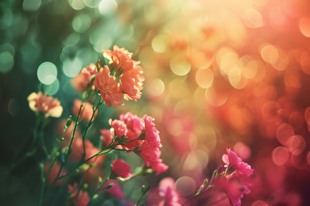 beautiful flowers with bokeh background, vintage color tone.の素材