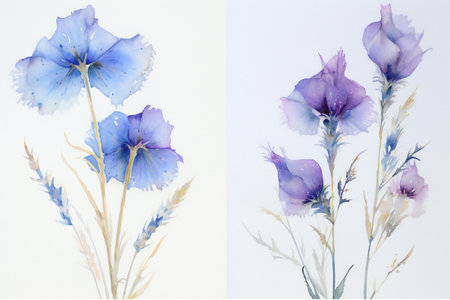 Blue iris flowers isolated on white background. Watercolor painting.の素材