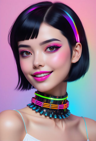 Fashion portrait of beautiful asian woman with bright make up.の素材