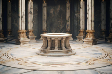 Antique stone pedestal with columns in the hall.の素材