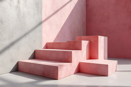 abstract geometric forms. Pink podium for product presentation.の素材