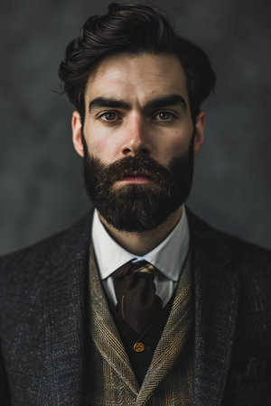 Portrait of a handsome bearded man in a suit. Men's beauty, fashion.の素材