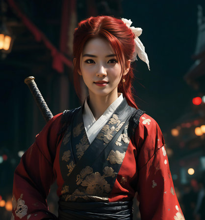 A portrait of a japanese kimono woman in the city.の素材