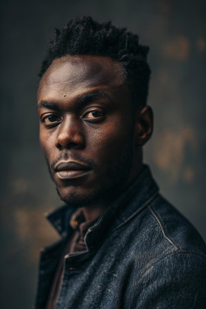Portrait of a handsome african american man in jeans jacketの素材