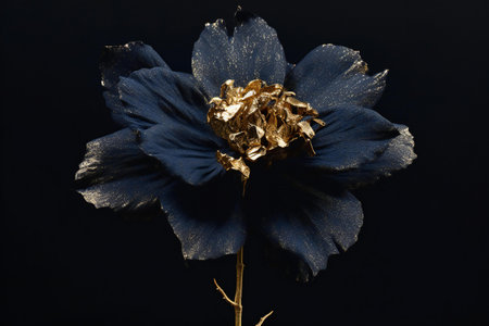 Blue flower on a black background. Close-up. Studio photography.の素材