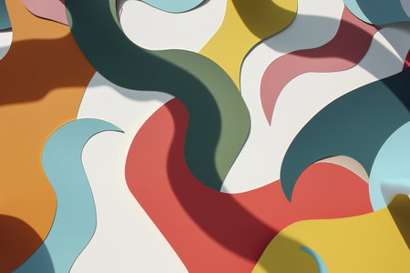 abstract background with colorful paper cut shapes, curved linesの素材
