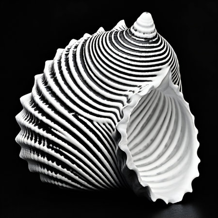 White seashell on black background. Close-up. Studio shot.の素材