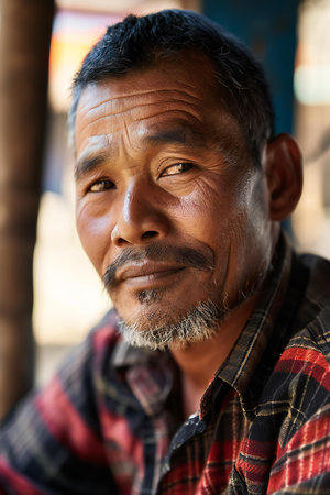 portrait of asian old man with grey hair and beard.の素材