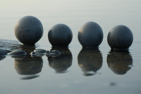 zen stones in the water, close-up, selective focus.の素材