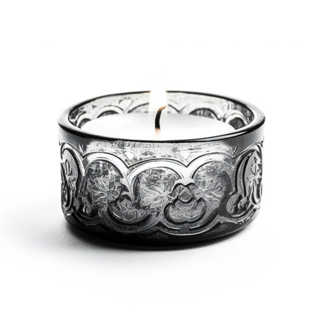 Silver candle isolated on a white background. Close-up image.の素材
