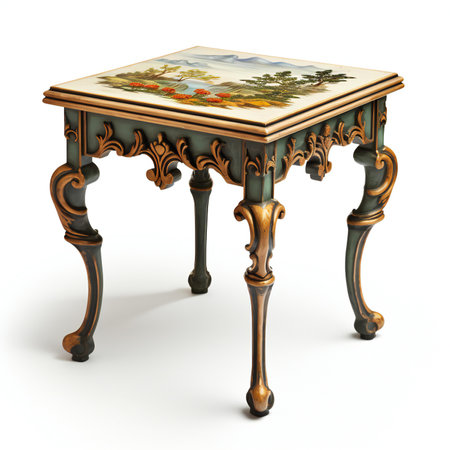 Antique wooden table isolated on white background.の素材