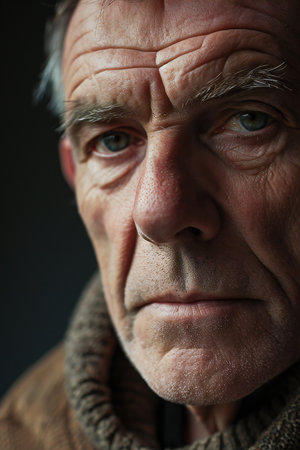 Portrait of an elderly man. Close-up. Studio shot.の素材